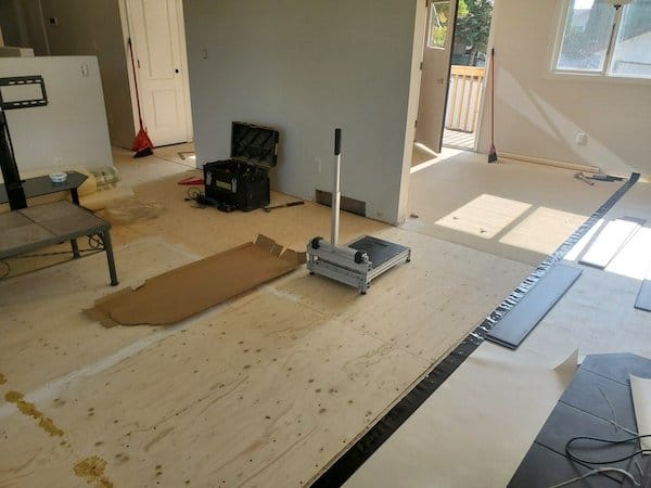 Construction in home prepped for new flooring in livingroom