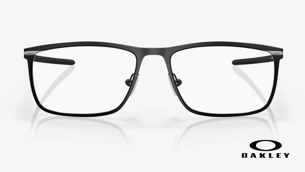 Black thin rim glasses by Oakley.
