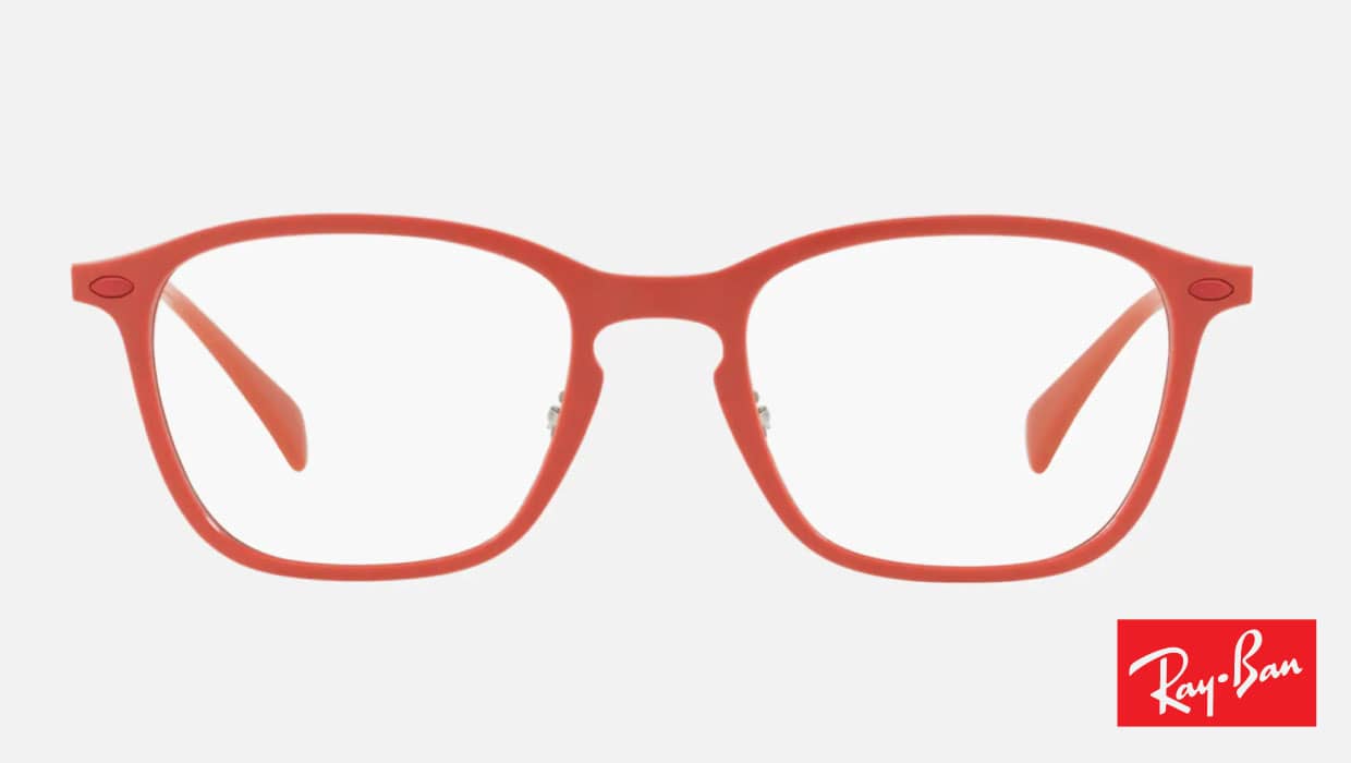 Red thick rim glasses by Ray-Ban.